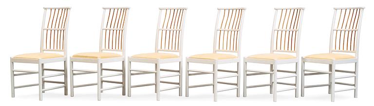 A set of six Josef Frank white lacquered wood and bamboo chairs, Svenskt Tenn, model 2025.