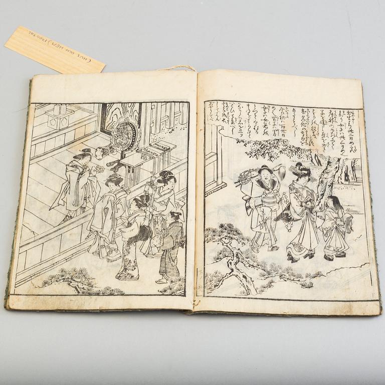 13 Japanese woodblock printed books with illustrations, 19th century.