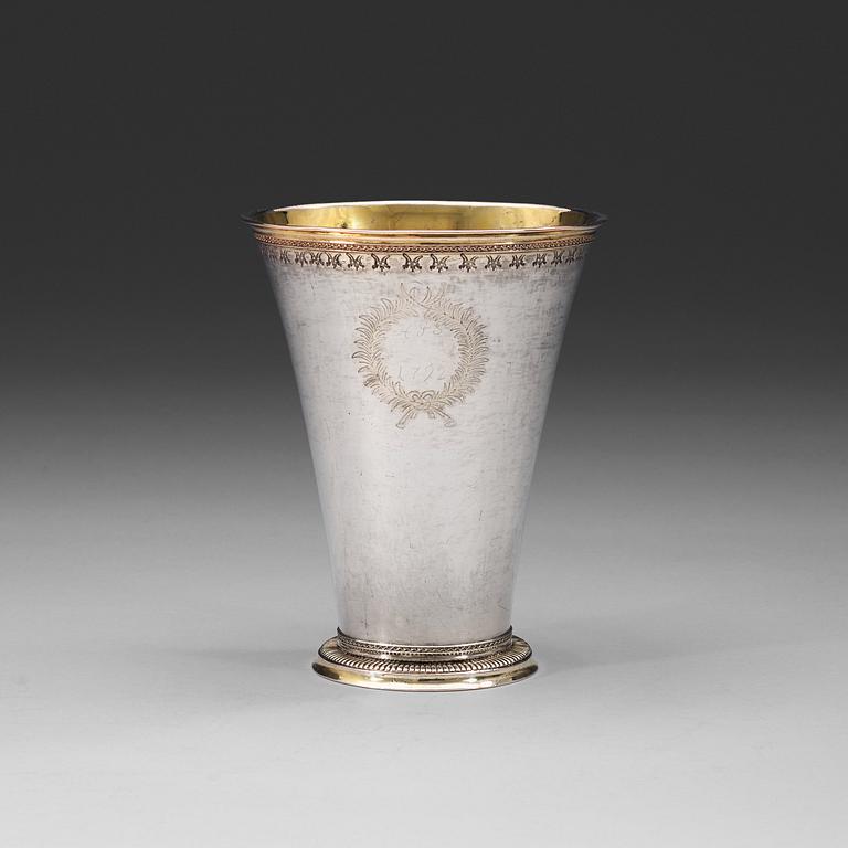 A Swedish 18th century parcel-gilt beaker, marks of Anders Schotte, Uddevalla 1791.