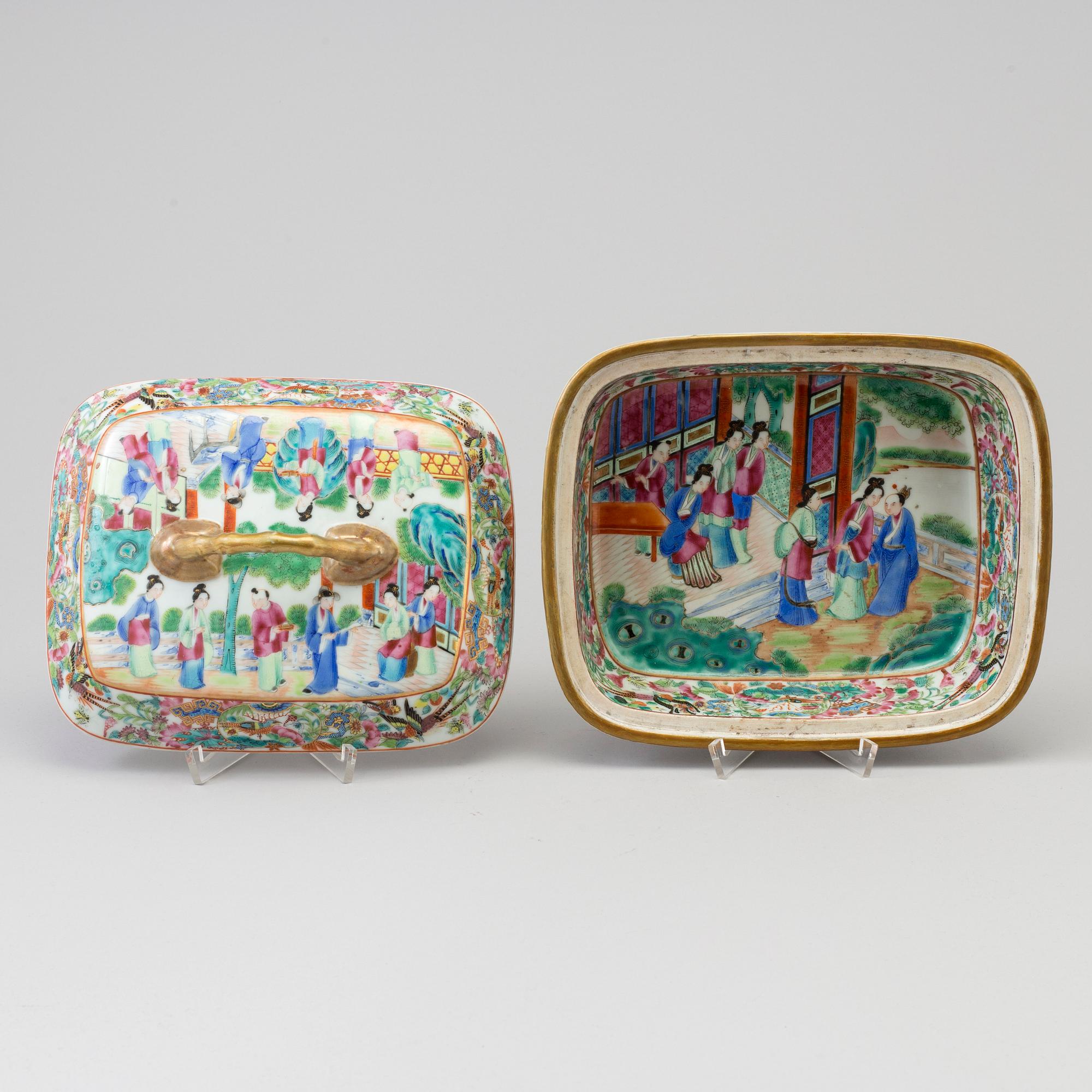 TERRIN med LOCK, porslin. Kanton, Qingdynastin, 1800-tal.