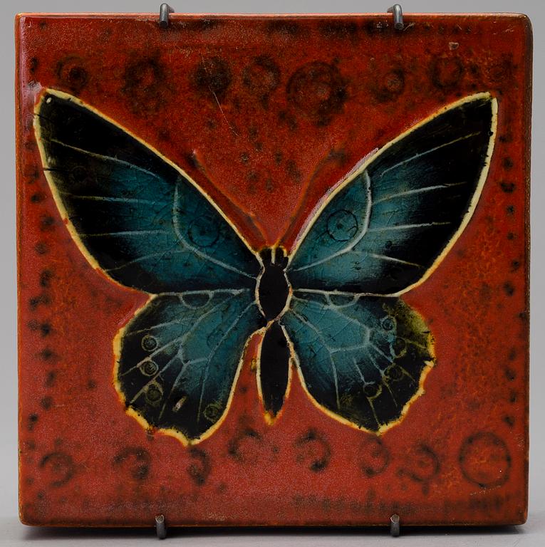 RUT BRYK, A CERAMIC RELIEF, BOX. Butterfly. Signed Bryk. Late 1950s.