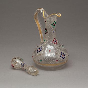 KARAFF med PROPP, glas, troligen Frankrike, 1800-talets slut.