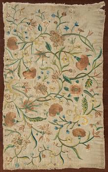 A silk embroidery, 18th century, probably Europe, ca 96 x 57,5 cm.