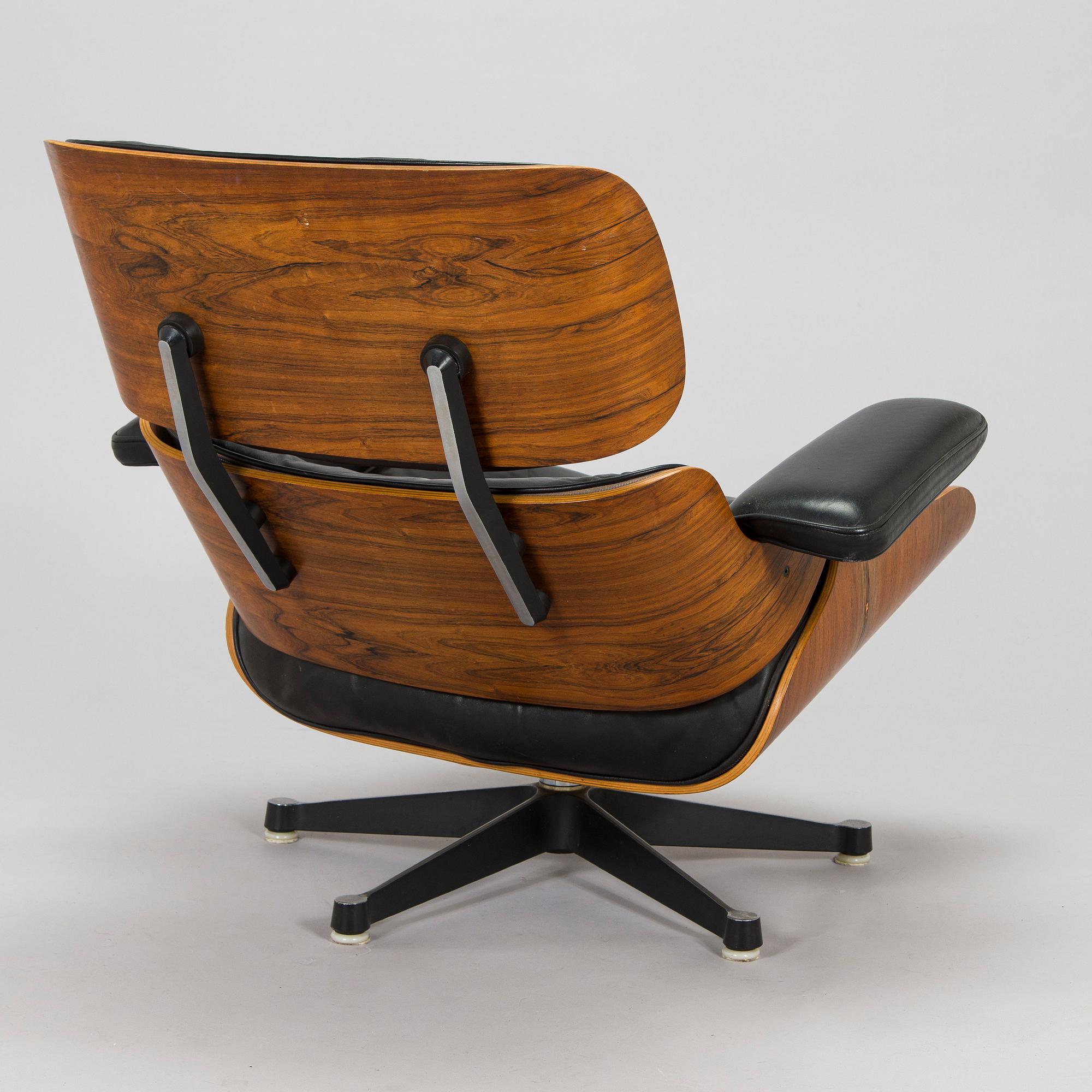 Charles & Ray Eames, 'Lounge chair' and ottoman, licensed by Mobilier International France, 1977.