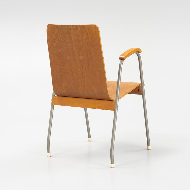 Six teak veneered armchairs, mid 20th century.