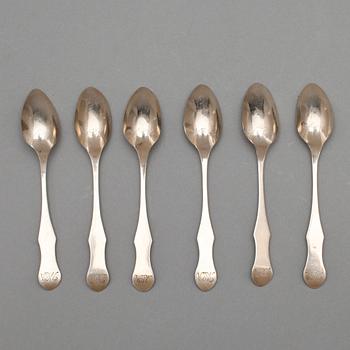 TESKEDAR, 6 st, silver, Erik Edquist, Torshälla 1803-1817. Total vikt 74 gram.