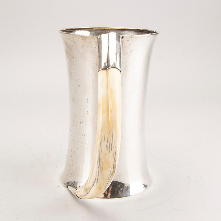 A Swedish 20th century silver and boar tusk tankard mark of CG Hallberg Stockholm 1915 weight 880 gr.
