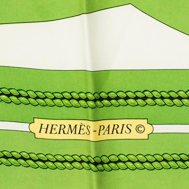 HERMÈS, two scarves, "Chateaux d'Arrière" & "Selles à Housse", Julie Abadie & Christiane Vauzelles.