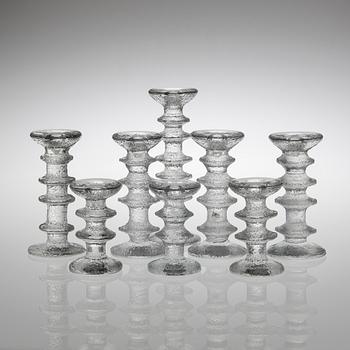 TIMO SARPANEVA, LJUSSTAKAR, 8 st, glas, "Festivo", Iittala. 5 st signerade TS.