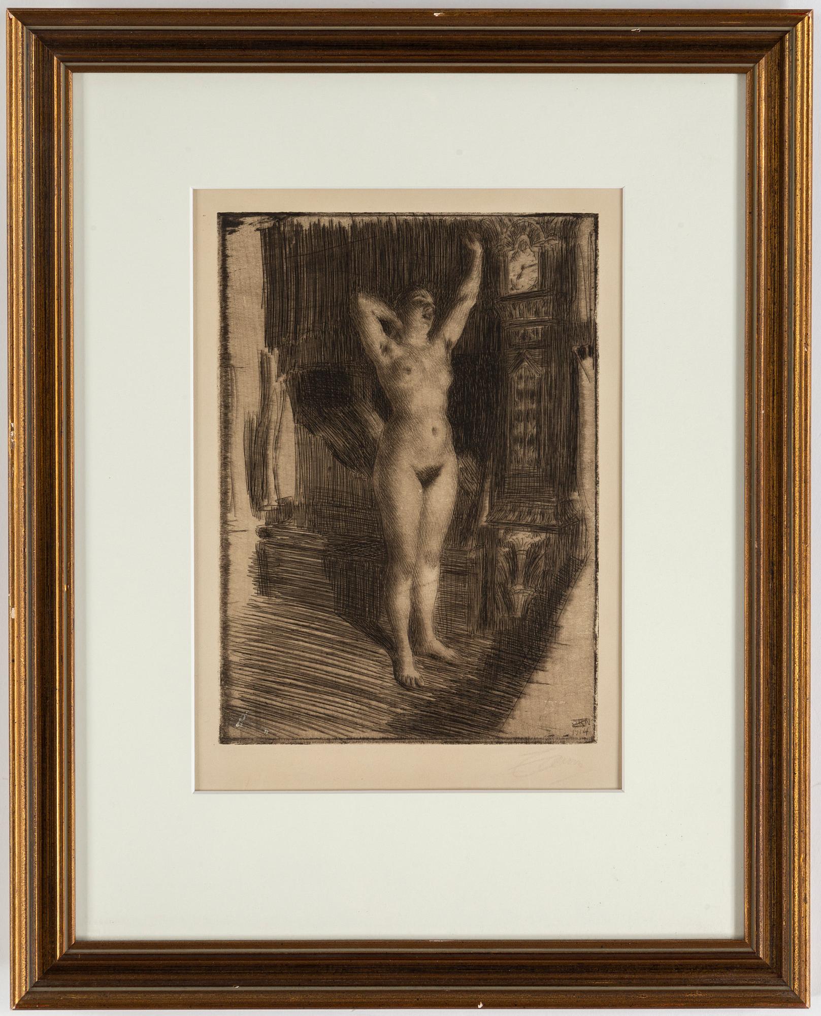 Anders Zorn, etching, 1914, signed in pencil.