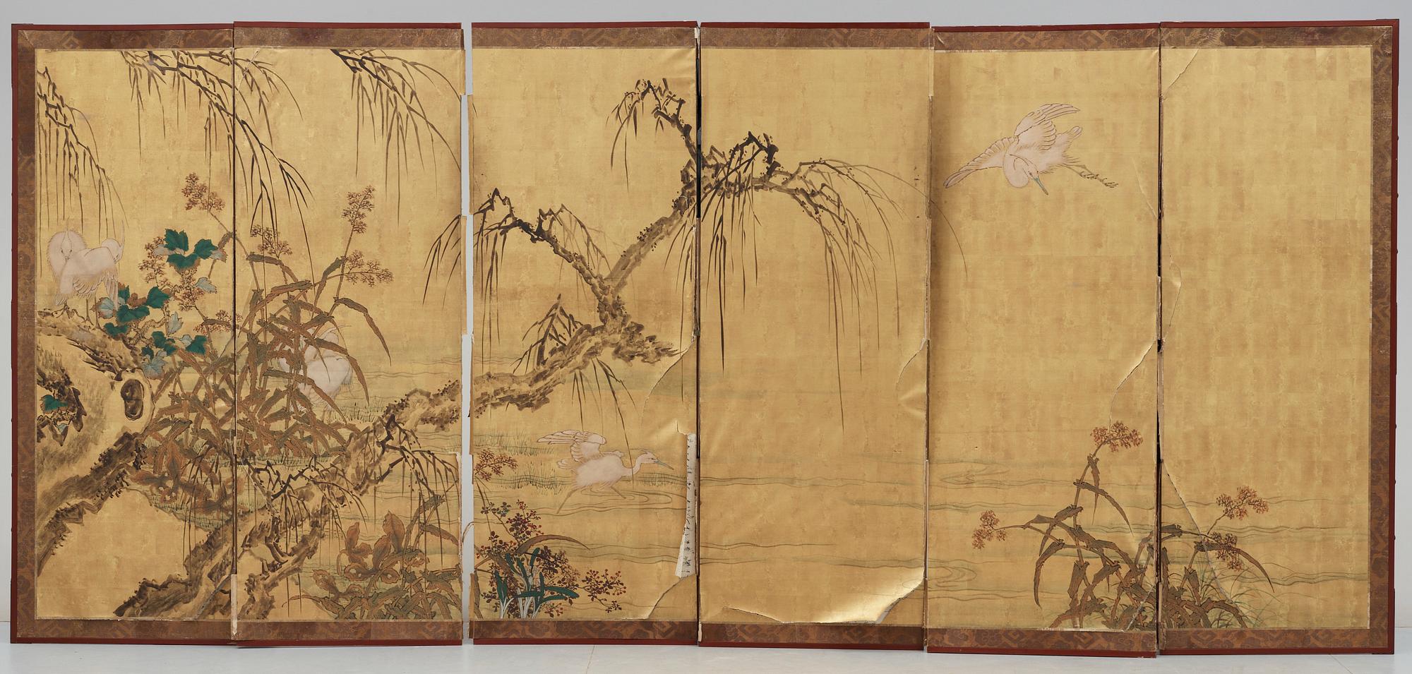 GOLVSKÄRM, 2 skärmar med tot 12 delar, Japan, 1800/1900-tal.