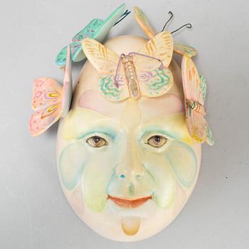 SERGIO BUSTAMENTE, three ceramic mask, signed.