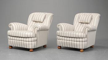 A pair of Josef Frank easy chairs, Firma Svenskt Tenn, model 336.
