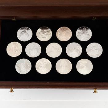 Samlarmedaljer, 50 st, sterlingsilver, "Rembrandt i silver", Franklin Mint AB.