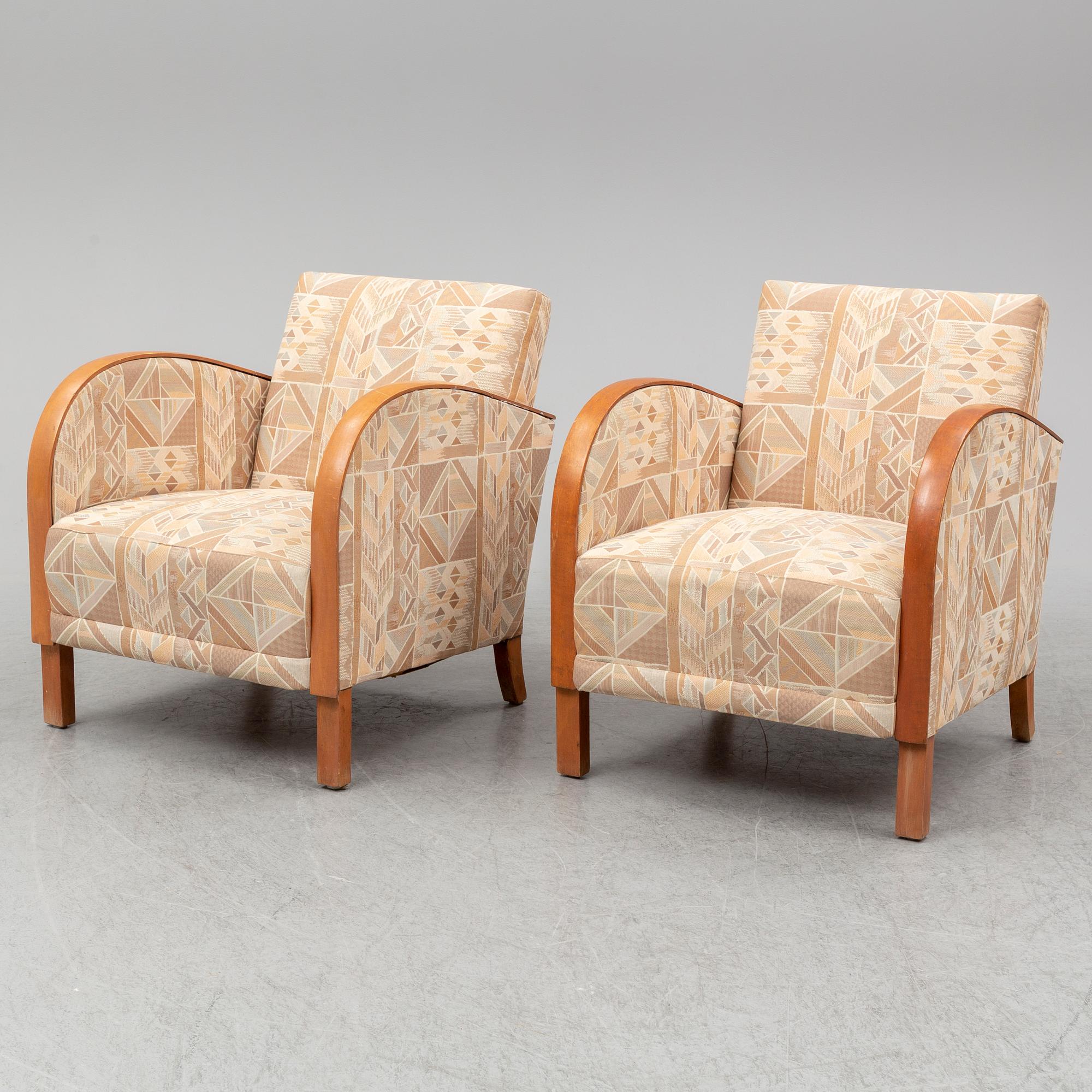 A pair of Art Deco armchairs, probably 1920-30s.
