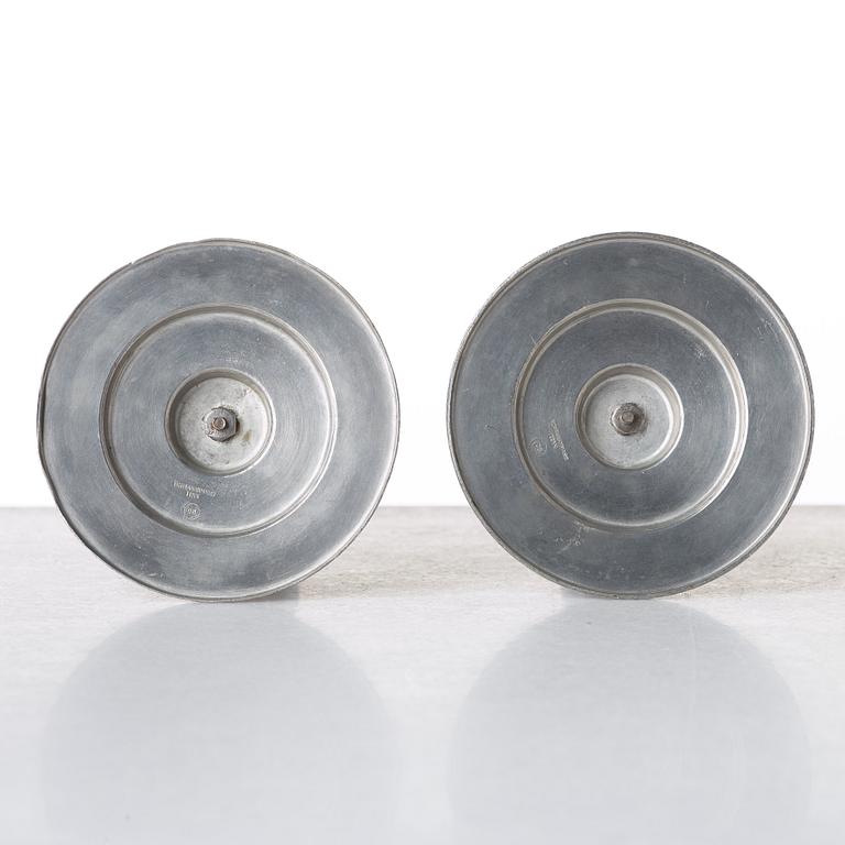 Erik Fleming, a pair of pewter candlesticks, Norrahammars tenn, Sweden 1930.