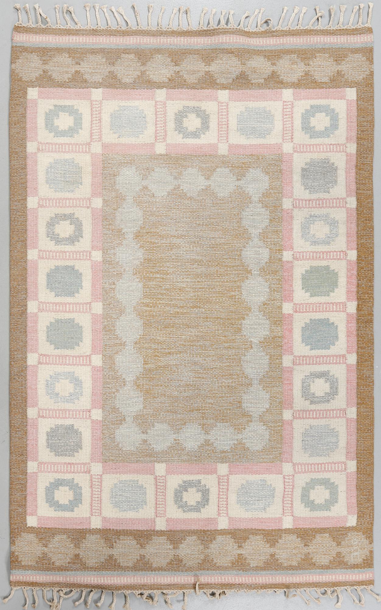 A swedish flat woven carpet, signed  Å (Anna Johanna Ångström), 202 x 138 cm.
