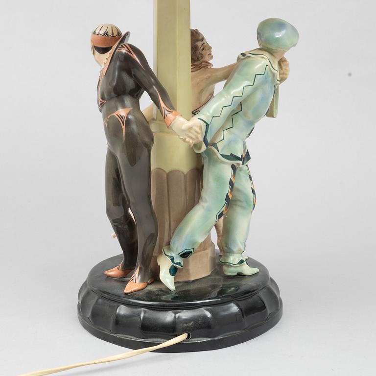 Josef Lorenzl, a creamware table lamp, model 5508, Goldscheider, Vienna, Austria, c. 1925.