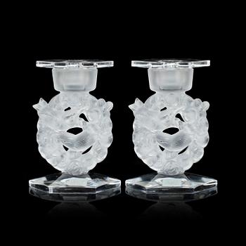 LJUSSTAKAR, ett par, glas, Lalique, Frankrike, 1900-tal.