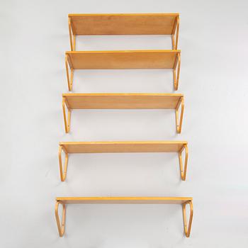 Alvar Aalto, shelves, 5 pcs, model 112, Ernst Sundh's Honorary Award, Artek, 1950s.