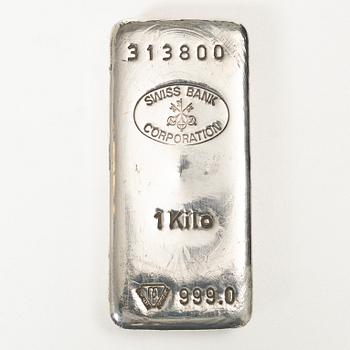 Silver bar, 1 kg,  Swiss Bank Corporation.
