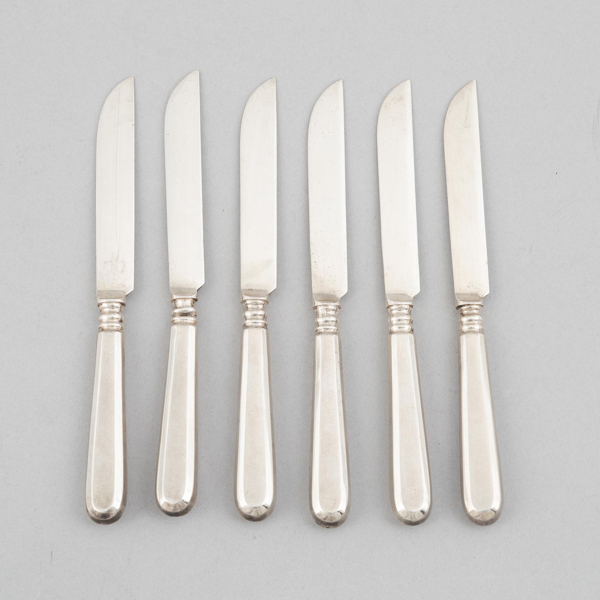 A set of six silver cheese knives, mark of H Raadus & P Osipov, Tallinn, Estonia circa 1930.