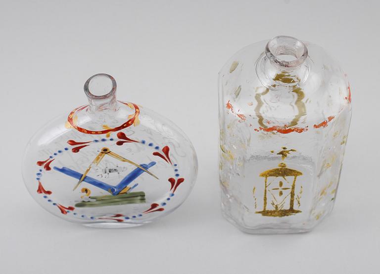 BRÄNNVINSPLUNTOR, 2 st, glas, Tyskland, omkring år 1800.