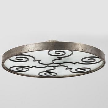 Lars Holmström, a Swedish Grace brass and steel framed ceiling light, Arvika 1920-30s.