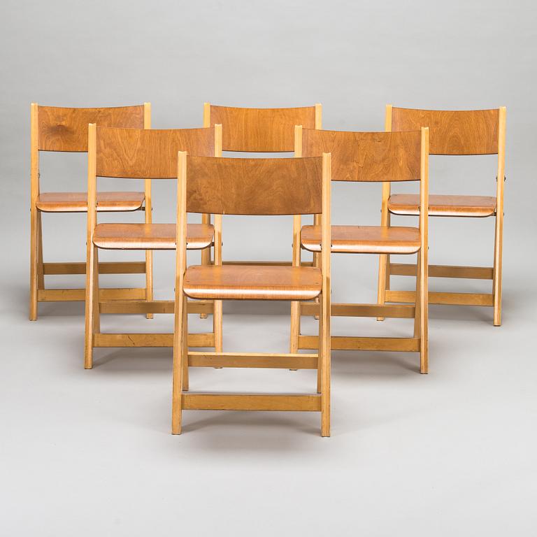 Six 1960s folding chairs for SOK Vaajakosken tehtaat.