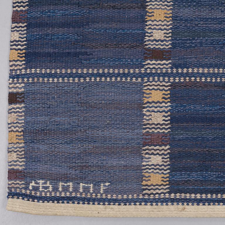 Barbro Nilsson, A CARPET, "Falurutan, blå", flat weave, ca 364,5 x 255,5 cm, signed AB MMF BN.