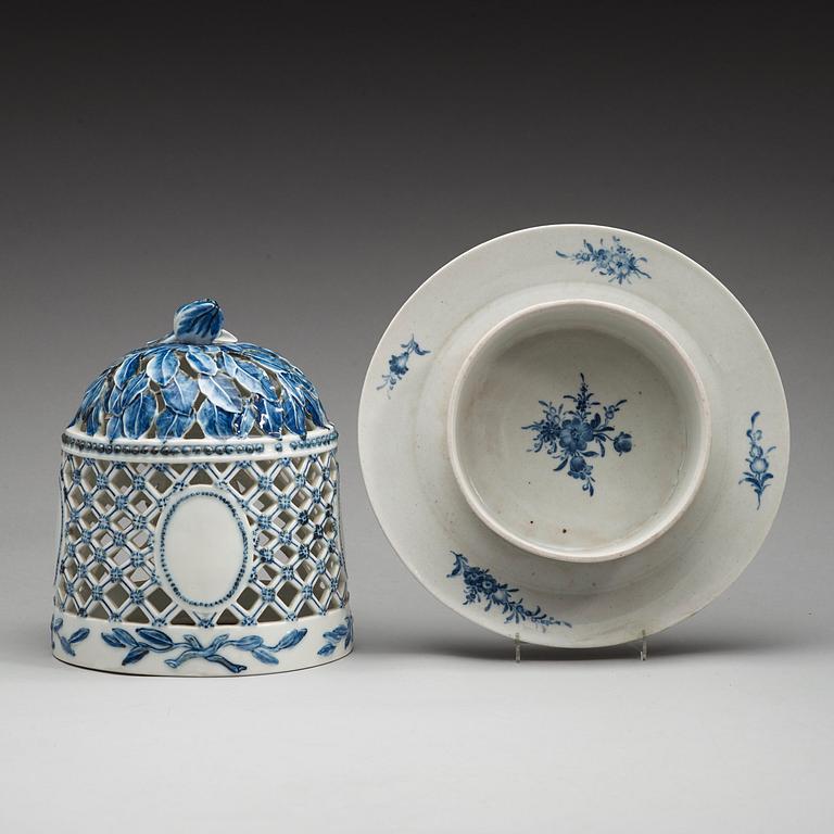 A blue and white Royal Copenhagen 'Blå Blomst' ice bell with stand, late 18th Century/circa 1800.