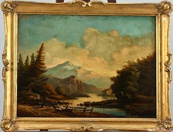 OKÄND KONSTNÄR, olja på pappannå, monogramsign o dat 1864.