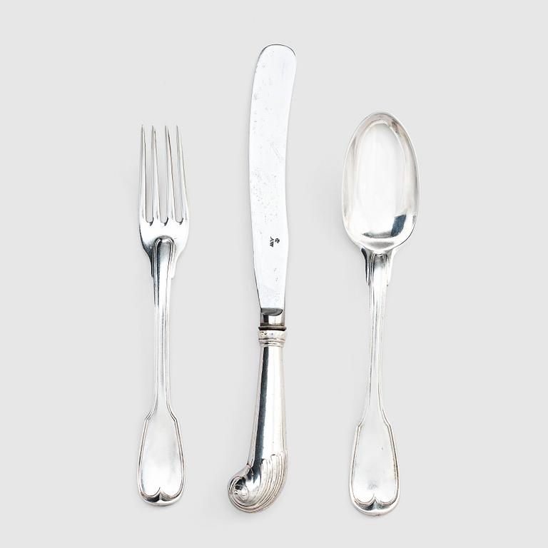 The von Fersen cutlery, a set of French silver cutlery, three pieces, 18th century.