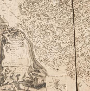 KARTA, Rhendalen, "Le Cours du Rhin de bale", le Rouge, Paris 1745, kopparstick.