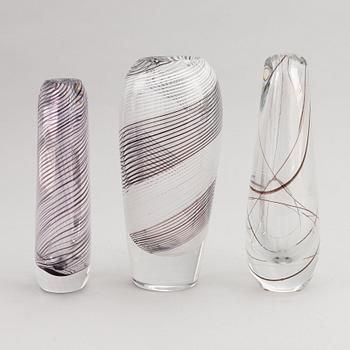 Vicke Lindstrand, a set of three glass vases, Kosta Boda, Sweden.