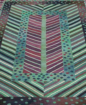 RUG. "Granen, grön". Flat weave. 230,5 x 156,5 cm. Signed AB MMF MR.