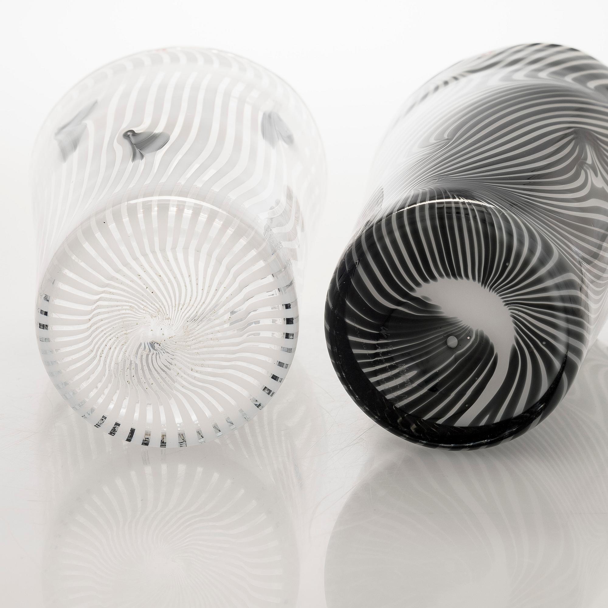 Kerttu Nurminen, two vases, signed Kerttu Nurminen Nuutajärvi, 18/99 and 63/99.