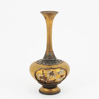 A gold-lacquer, silver moutned Shibayama style vase, Meiji period (1868-1912).