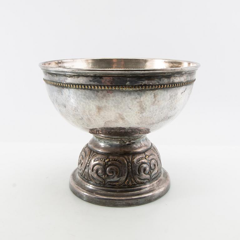 Skål på fot Jugend 1920-tal nysilver och glas.