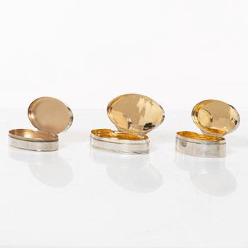 Five Swedish silver boxes, 18th-19th Century.