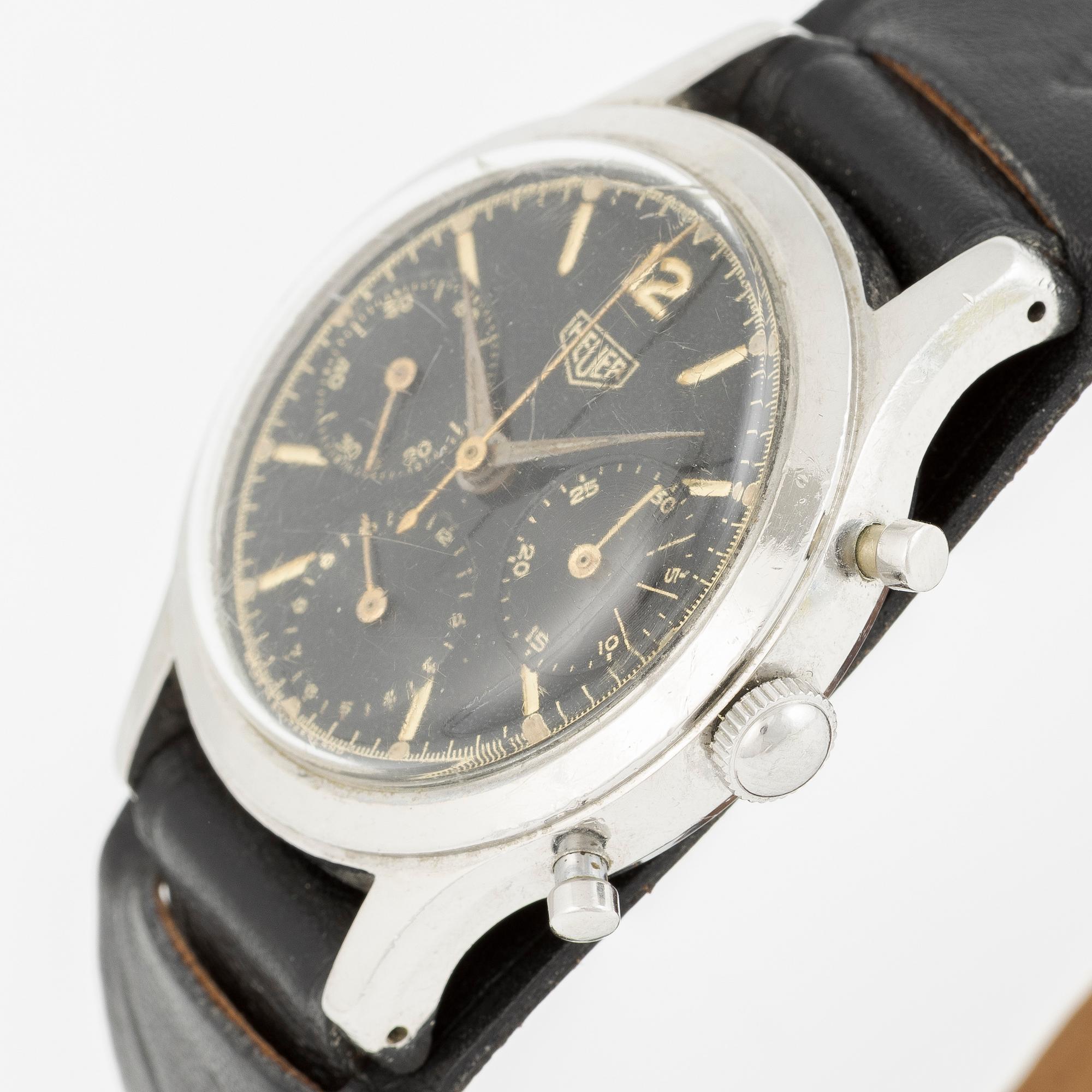 Heuer, "Pre-Carrera", "Gilt dial", chronograph, ca 1960.