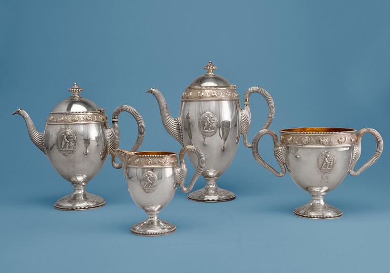 A TEA SERVICE, 4 parts, sterling silver, London 1874 England. Weight 2360 g.