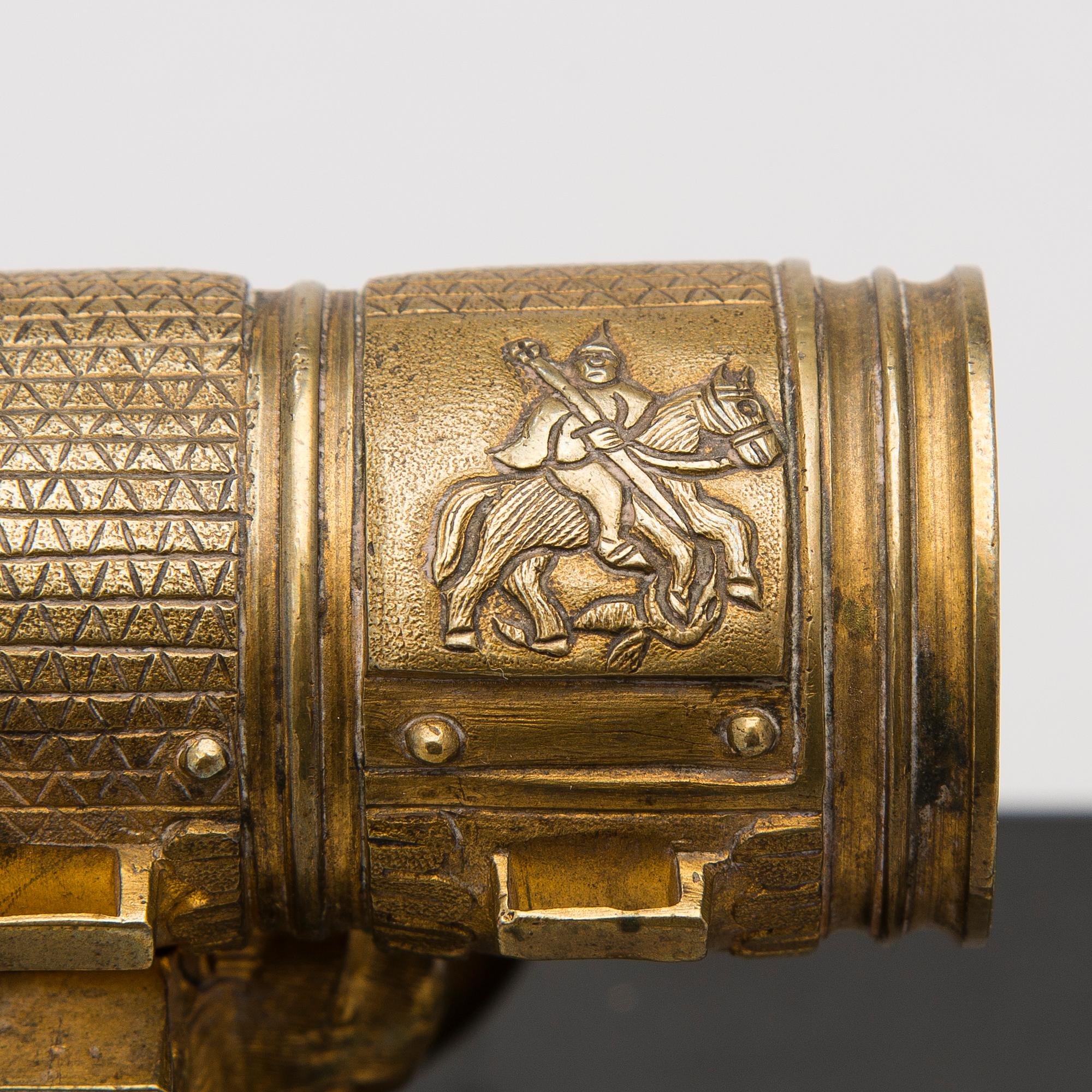 A Russian gilt brass decorative miniature cannon, second half of 20th Century.