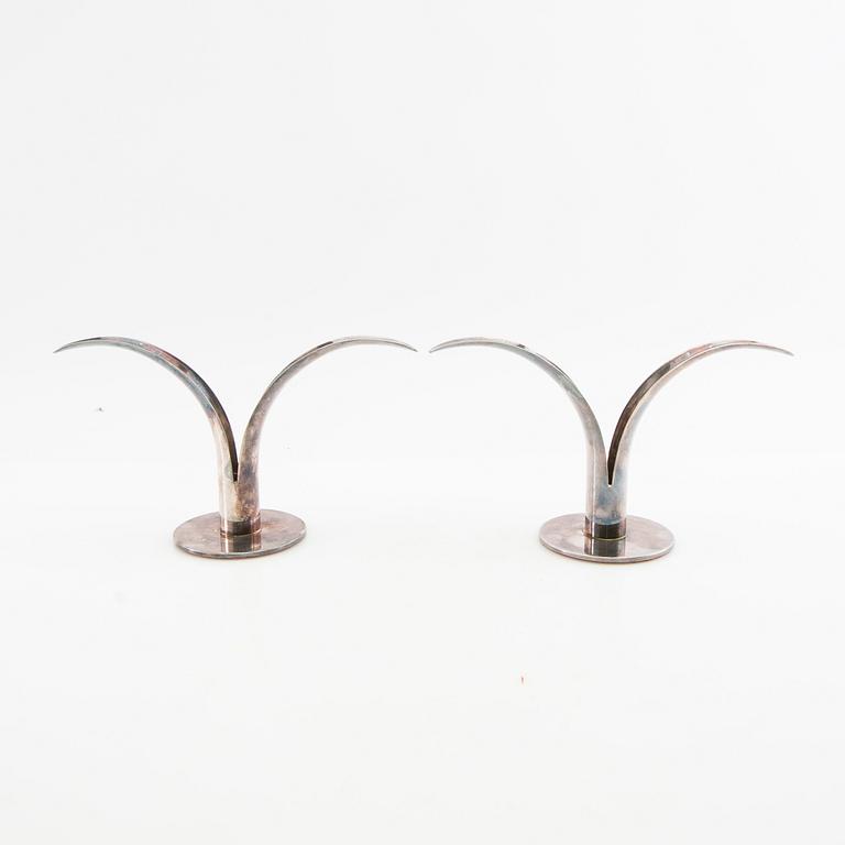 Ivar Ålenius-Björk, ljusstakar ett par nysilver "Liljan" Ystad Metall 1900-talets mitt.