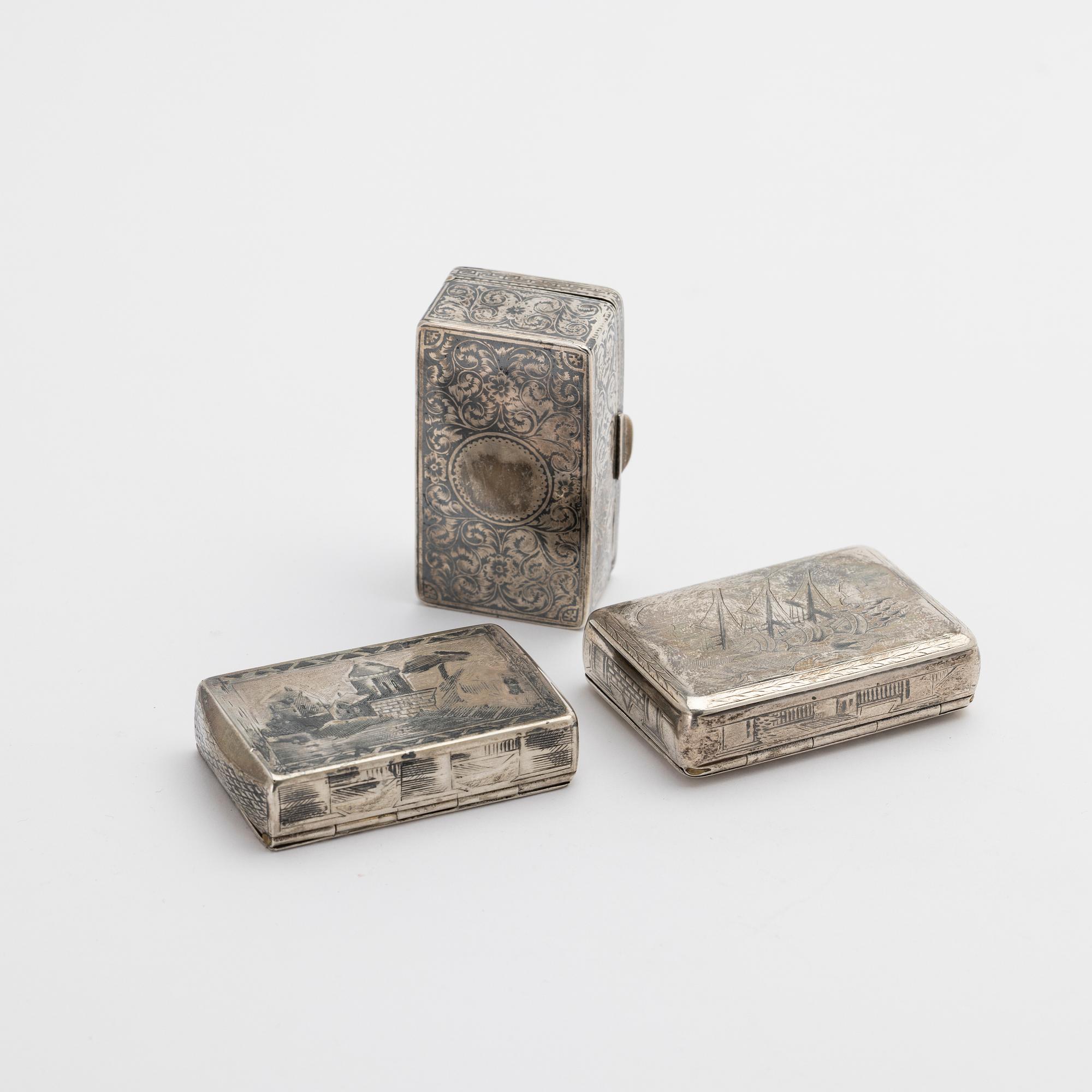 Three silver cases, Russia, 19th century.