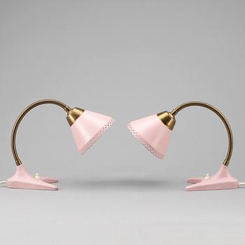 BORDSLAMPOR, ett par, metall, EWÅ, Värnamo, 1900-talets mitt.