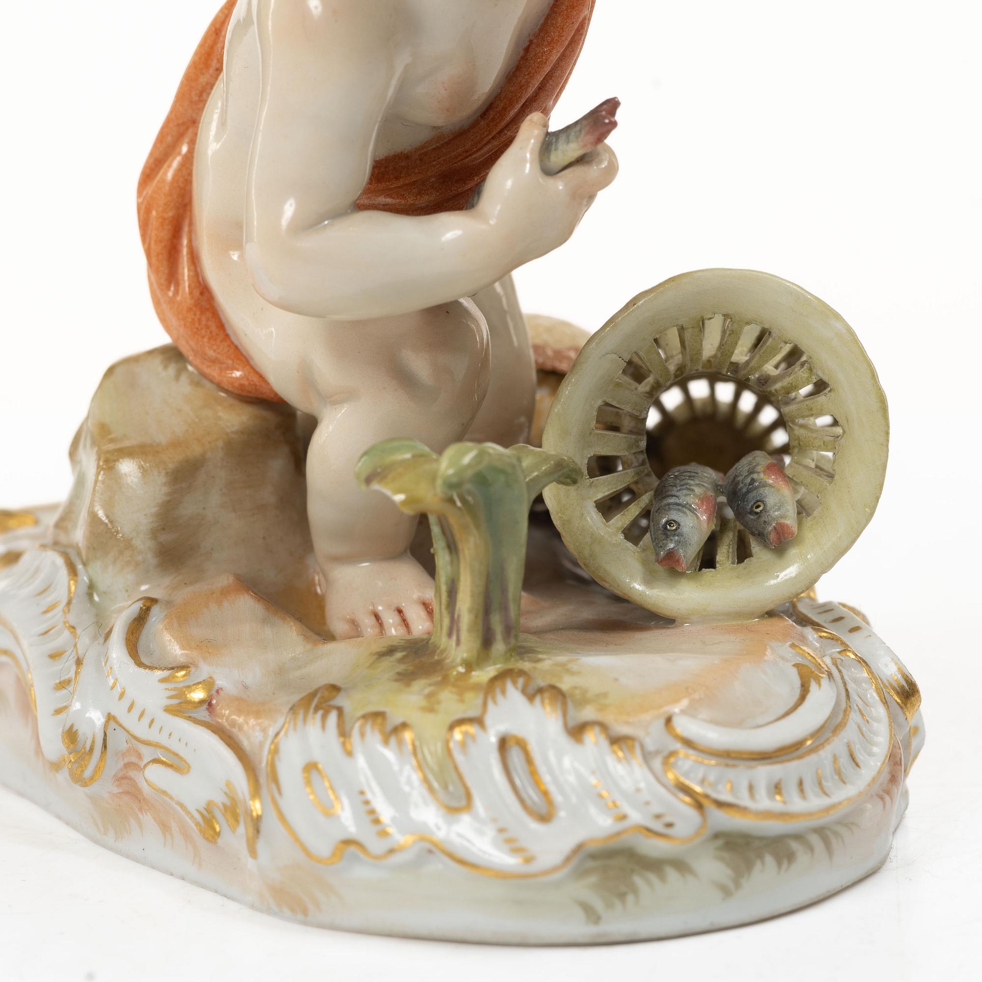 Meissen, Two porcelain figurines, allegories of earth and water, circa 1900.