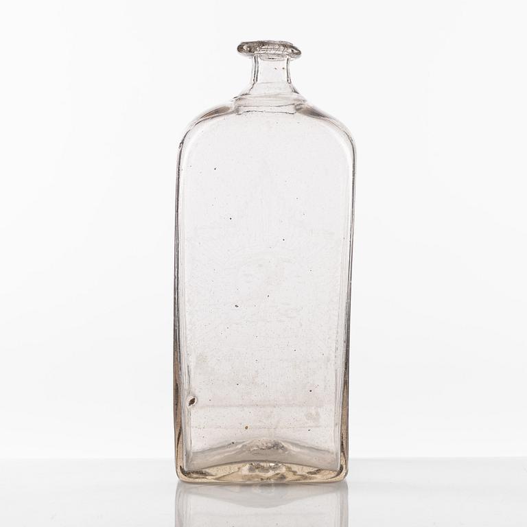 A Swedish engraved glass bottle presumably from Limmared, circa 1800.