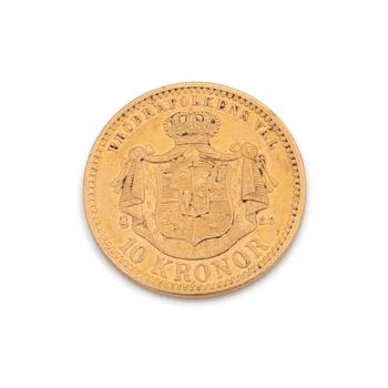 GULDMYNT, Oscar II, guld, 1901. Vikt ca 5 gram.