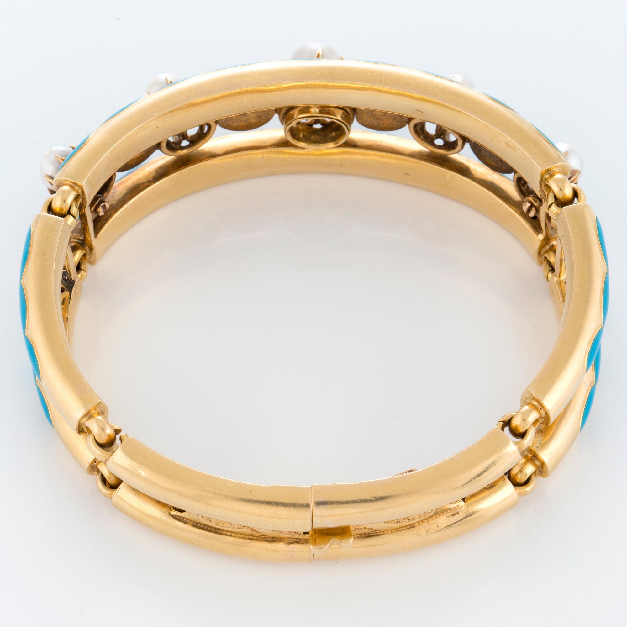 Labitte Frères armband 18K guld med emaljdekor samt rosenslipade diamanter och pärlor.